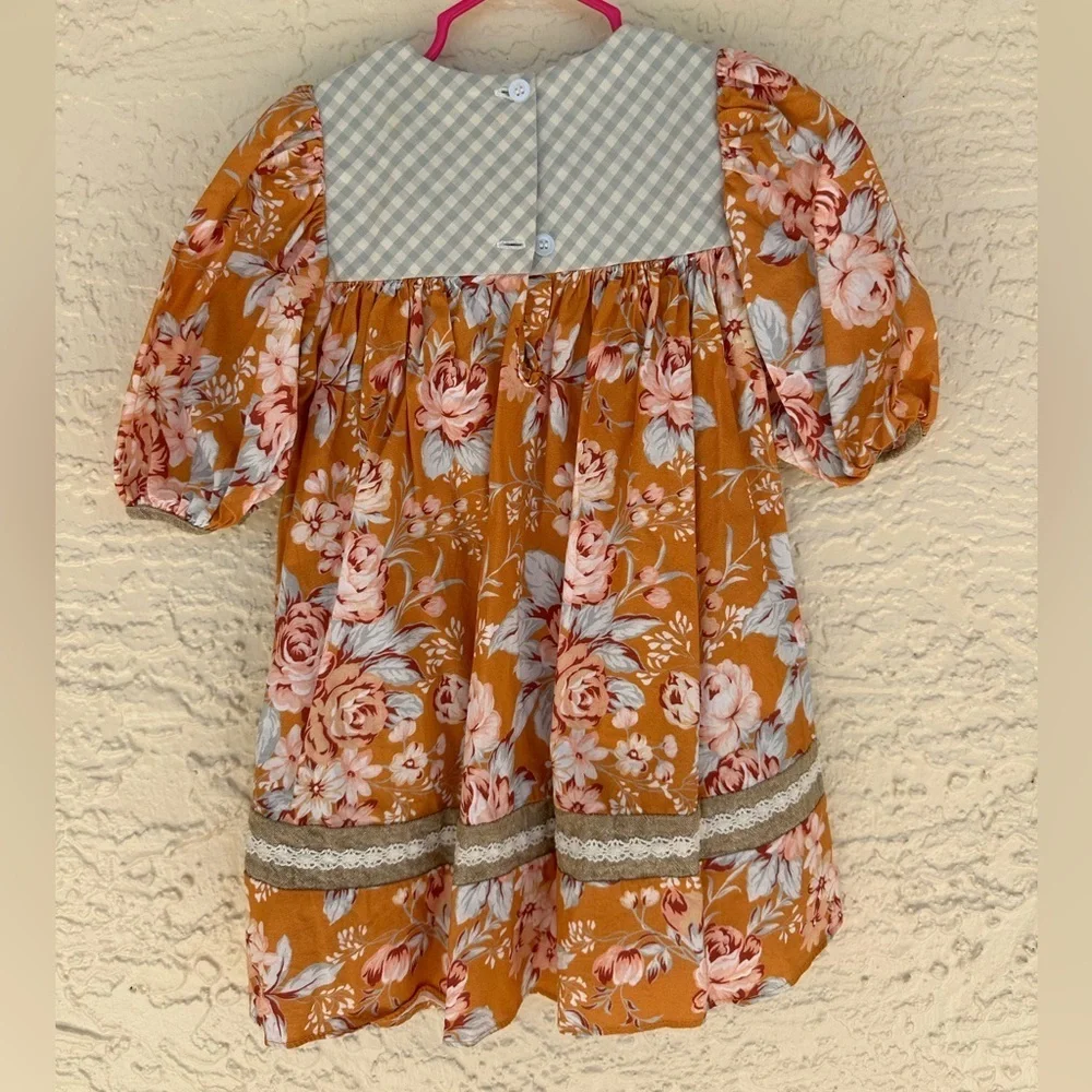 Darling Mae Ricrac & Ruffles Floral Dress 3T Cottagecore Prairie Boutique